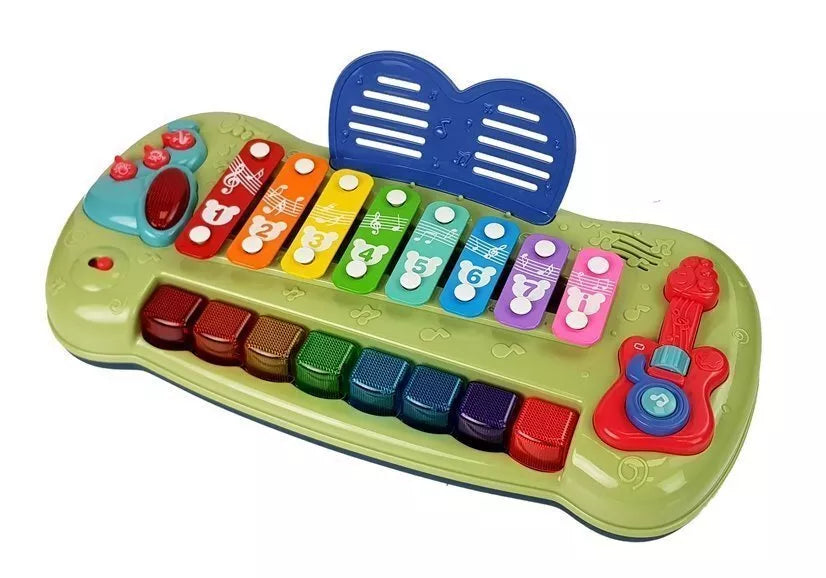 Vaikiškas pianinas su cimbolais, šviečiančiais klavišais ir melodijomis