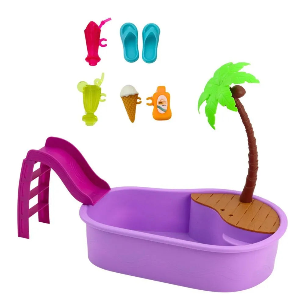Anlily lėlė su baseinu ir čiuožykla – 30 cm