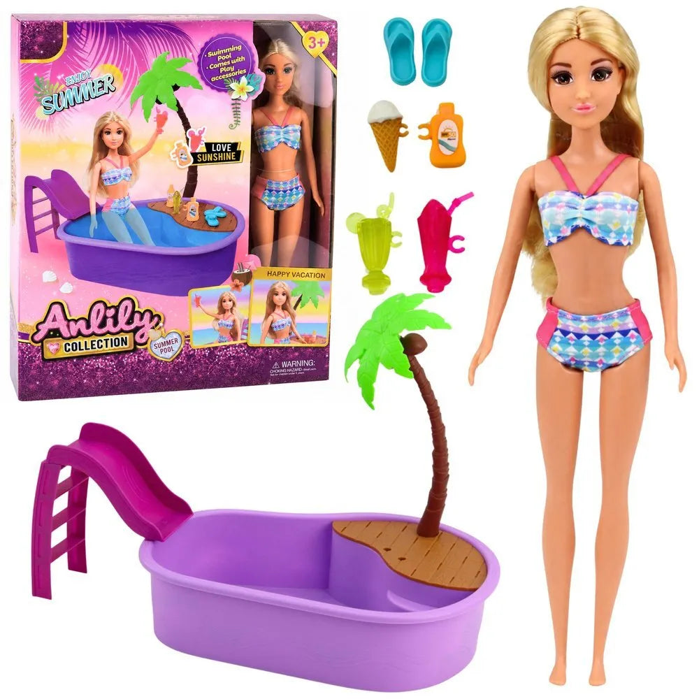 Anlily lėlė su baseinu ir čiuožykla – 30 cm