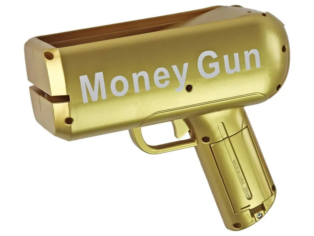 Auksinė Money Gun pinigų šaudyklė – su banknotais