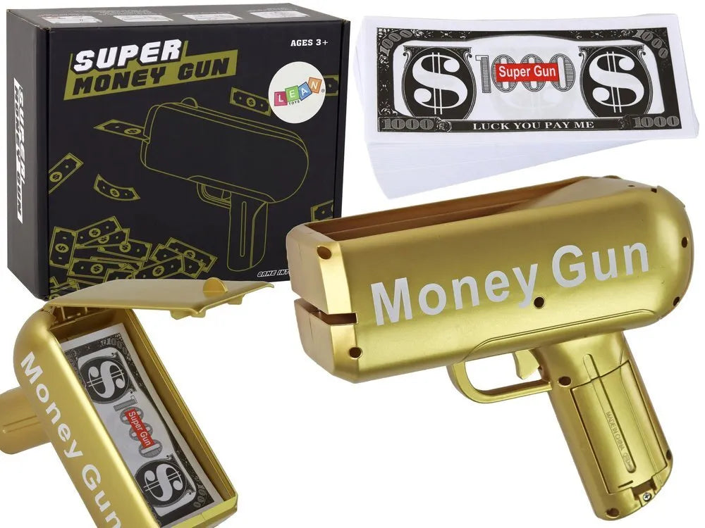 Auksinė Money Gun pinigų šaudyklė – su banknotais