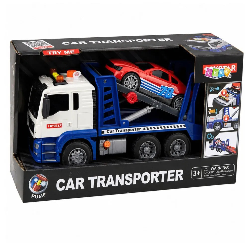 Automobilių transporterio sunkvežimis su sportine mašina