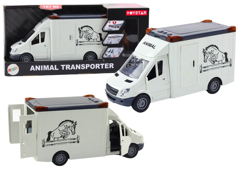 Baltas arklių transporterio automobilis