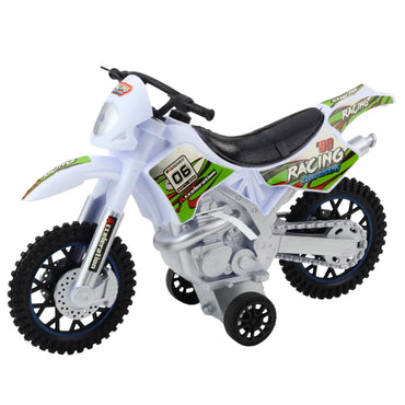 Baltas bekelės žaislinis motociklas su šviesomis