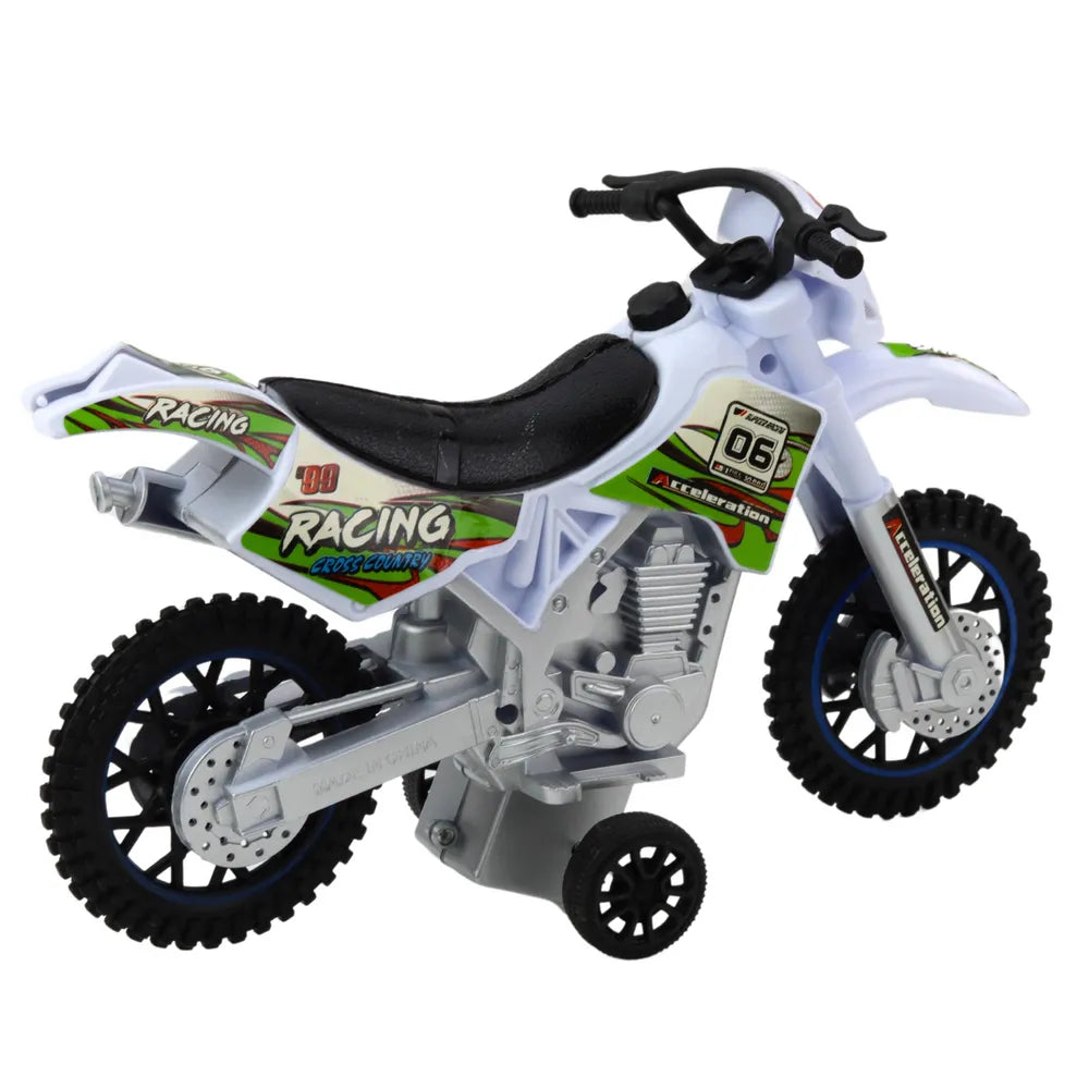 Baltas bekelės žaislinis motociklas su šviesomis