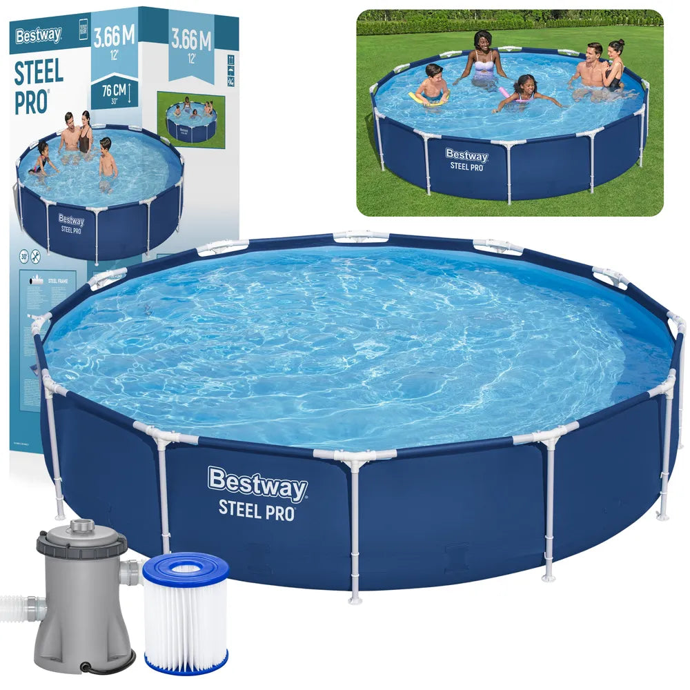 Bestway 366 × 76 cm karkasinis sodo baseinas su siurbliu