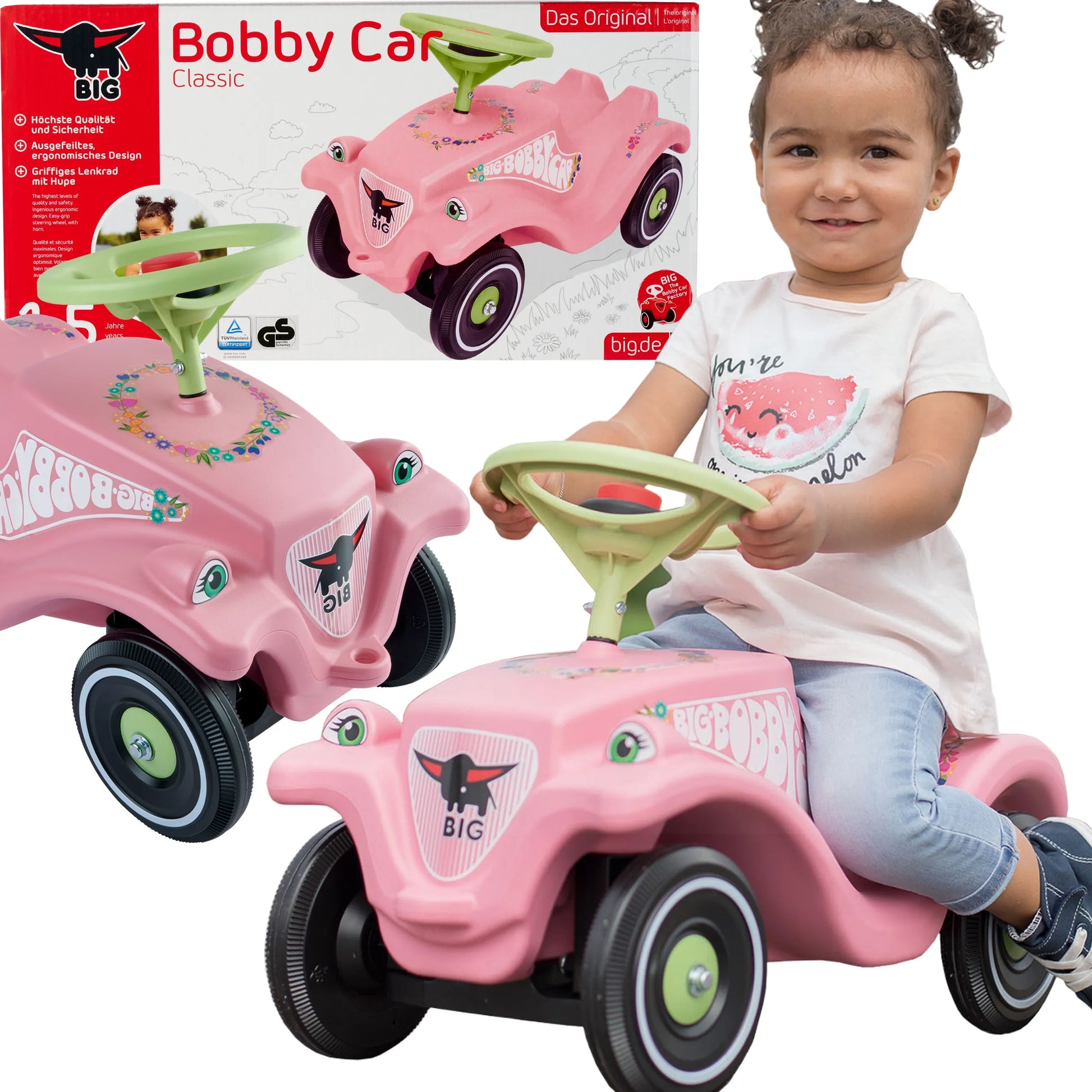 BIG Bobby Car Classic Flower – stabilus, saugus ir žaismingas pirmasis automobilis mažyliui