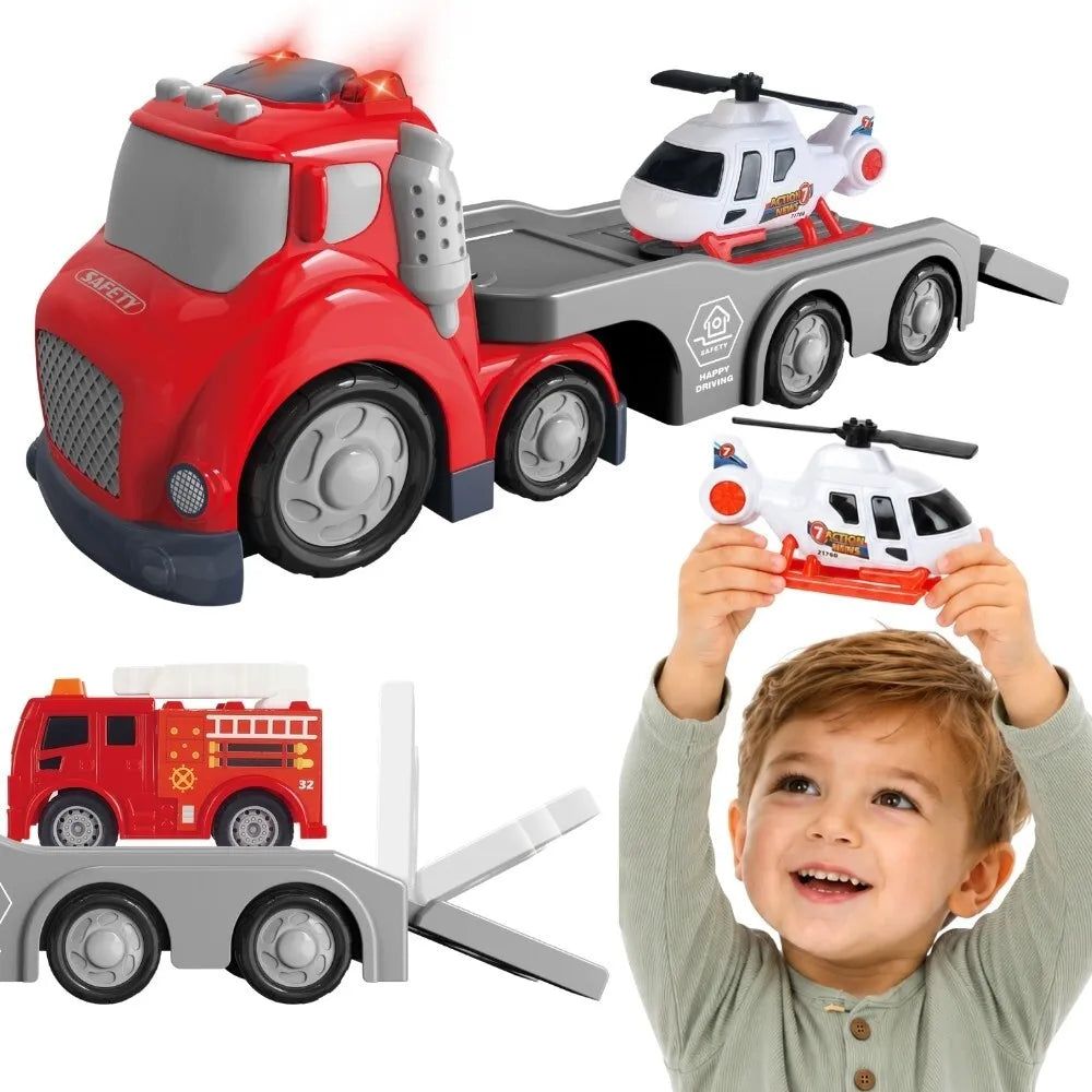 CITY TRUCK gaisrinės vilkikas su priekaba, sraigtasparniu ir gaisrine, 3+