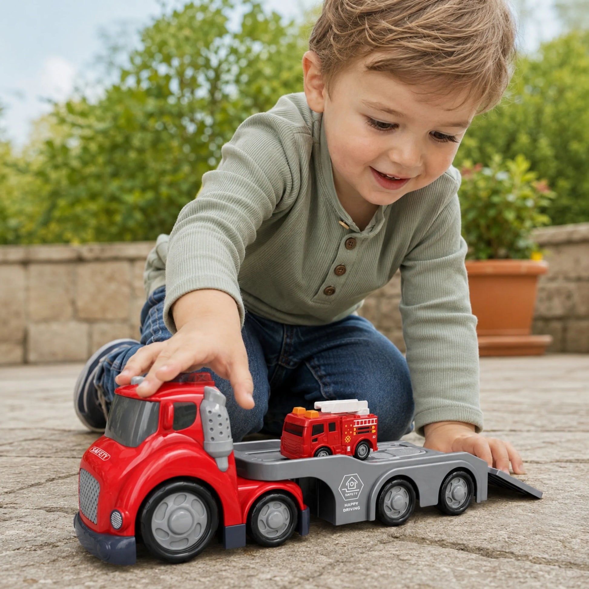 CITY TRUCK gaisrinės vilkikas su priekaba, sraigtasparniu ir gaisrine, 3+