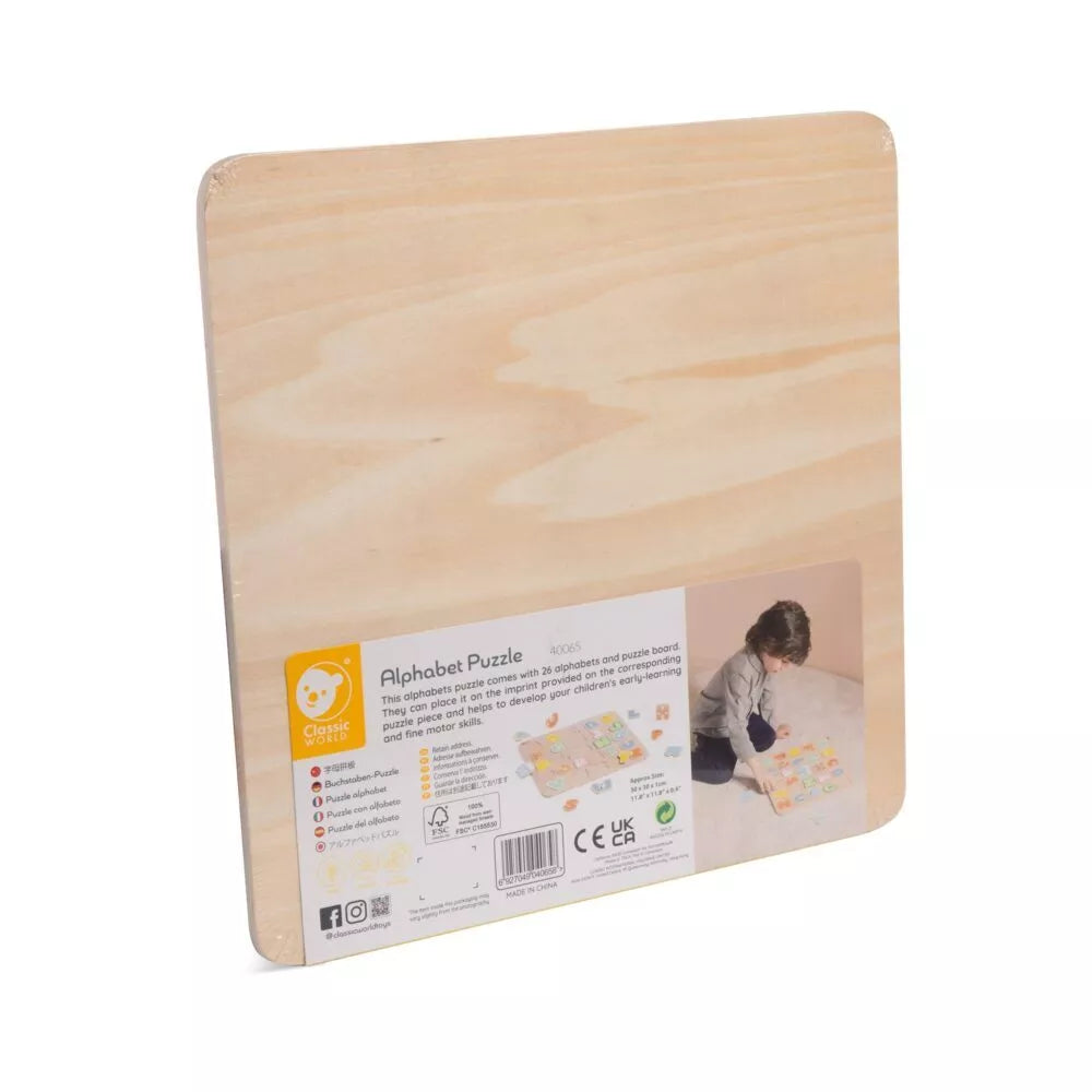 CLASSIC WORLD Medinė Montessori dėlionė Abėcėlės raidžių ir žodžių mokymasis, 27 vnt.