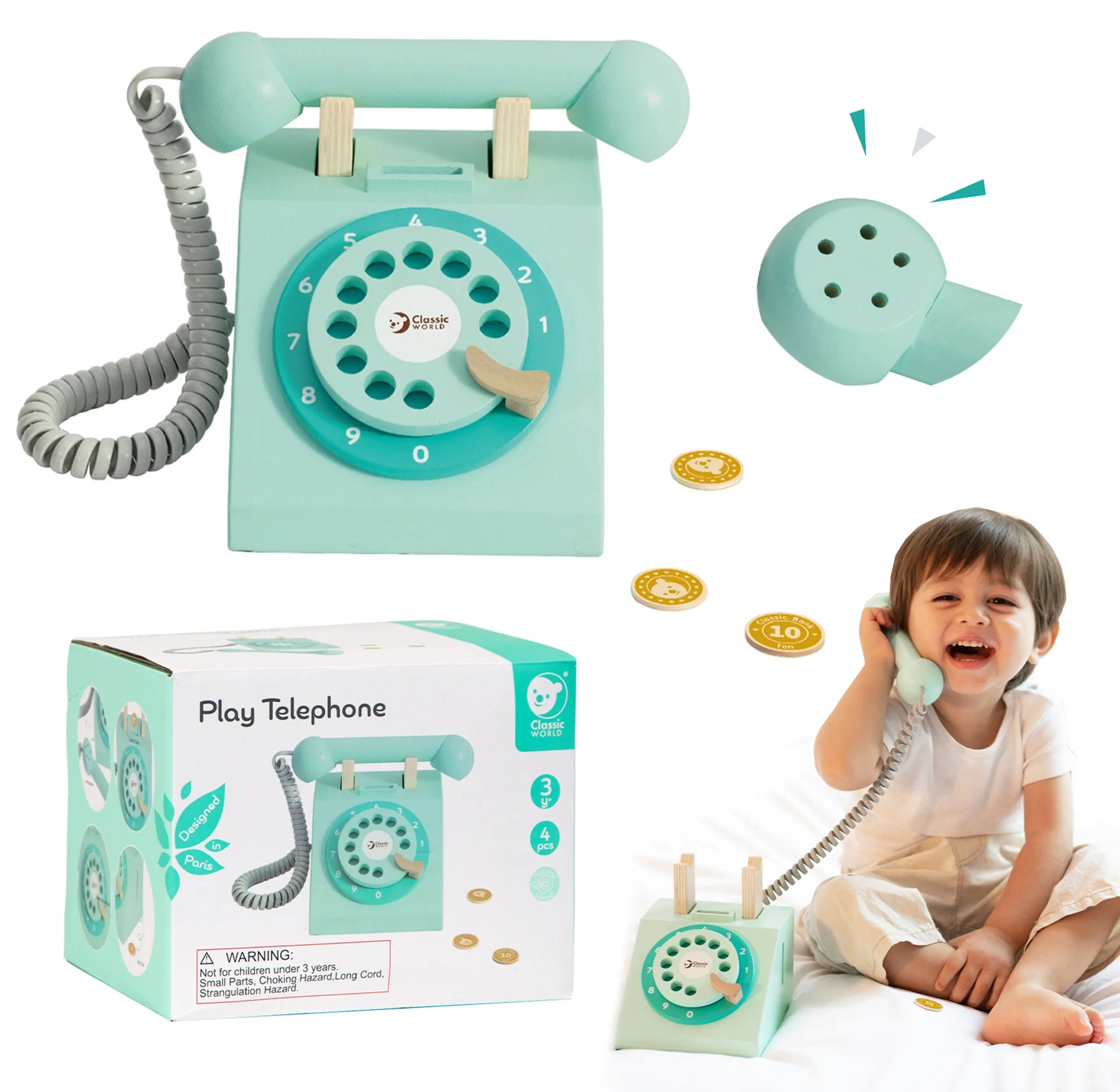 CLASSIC WORLD klasikinis medinis telefonų rinkinys vaikams