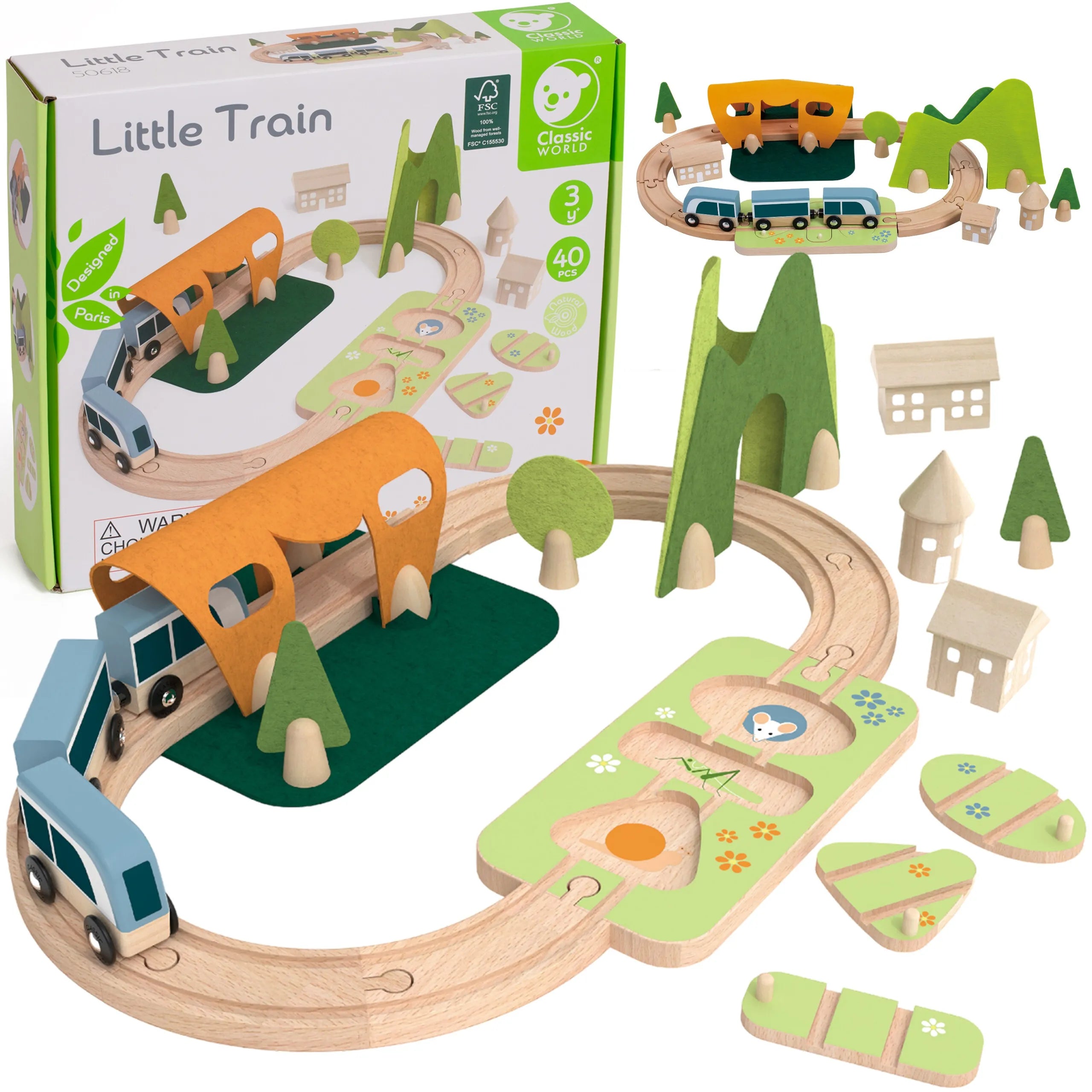 Classic World medinė Montessori traukinio trasa