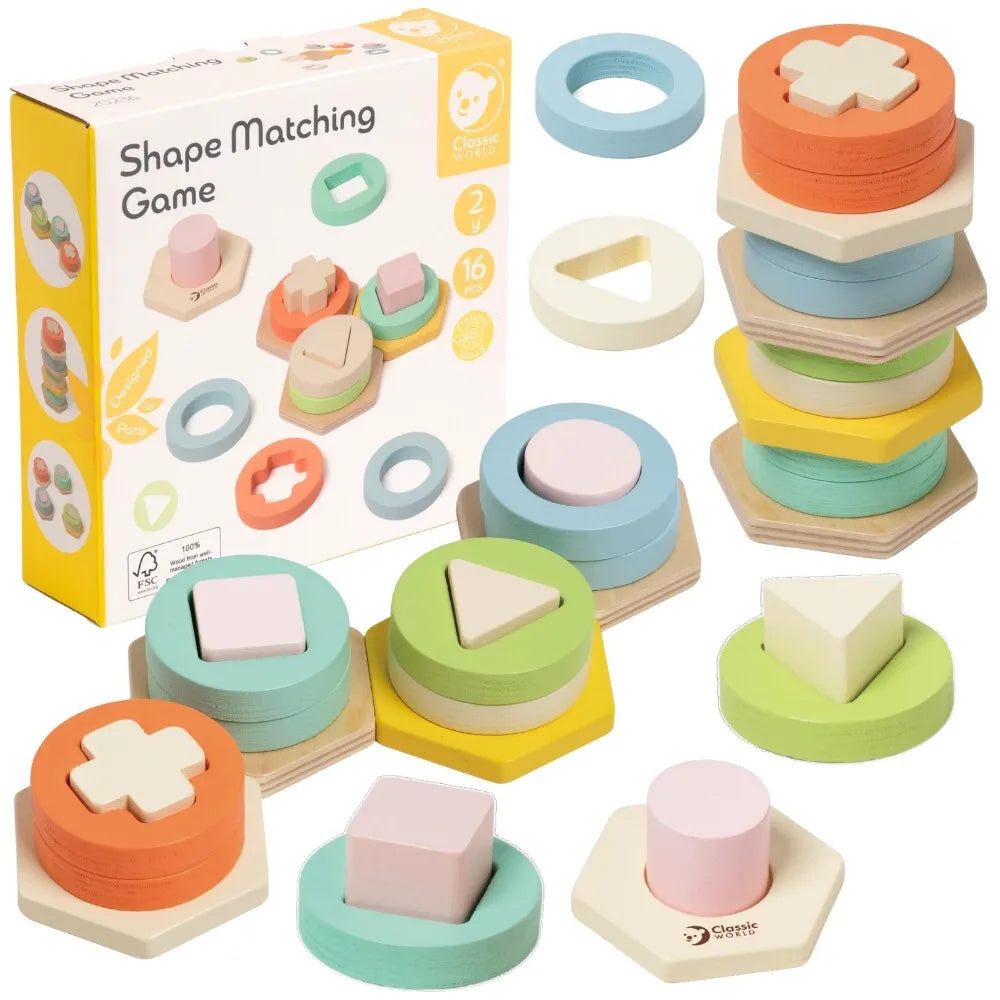 CLASSIC WORLD Montessori formų ir spalvų rūšiavimo bokštas – edukacinė dėlionė vaikams