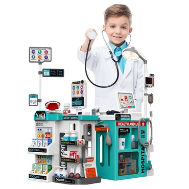 Didelis 77 dalių gydytojo rinkinys su medicininiu stalu