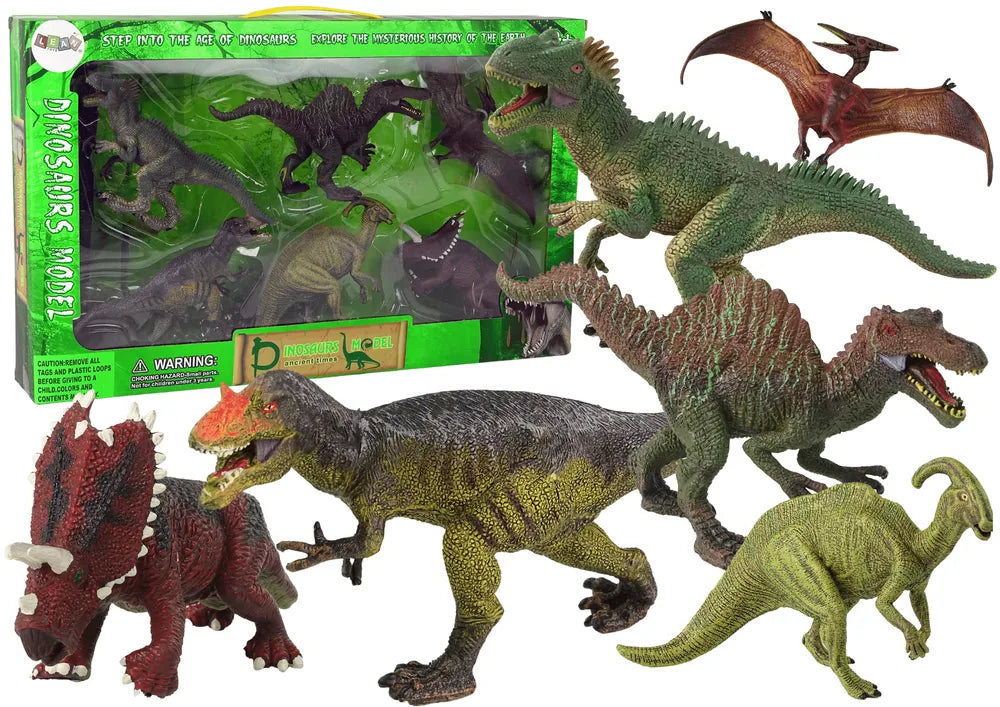 Didelis dinozaurų rinkinys – 6 guminės figūrėlės, realistiškos