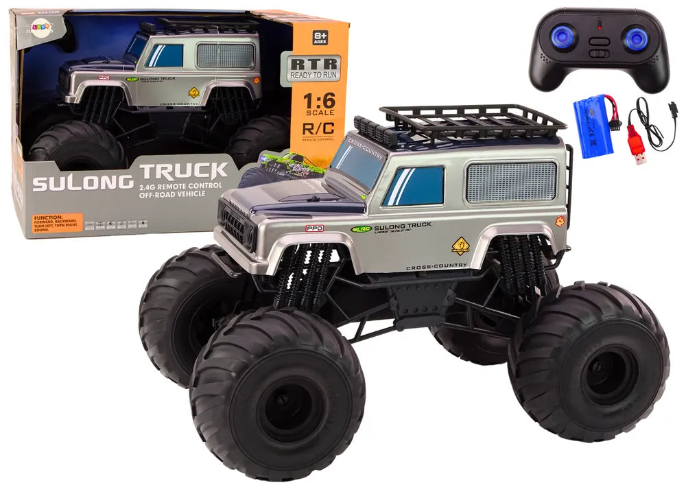 Didelis RC bekelės visureigis 1:6 su guminiais ratais, garsais ir 2.4G valdymu