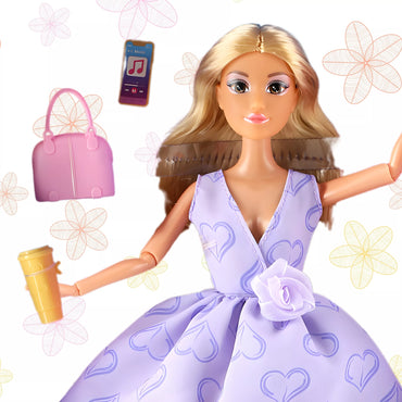 WOOPIE ROYAL Lėlė Lelija Ilgai Blondinė Plaukai 30 cm Levandų suknelė Priedai