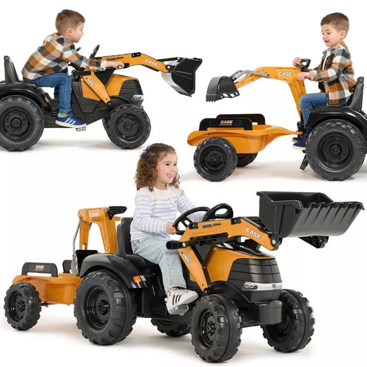 FALK Case CE pedalinis traktorius su ekskavatoriumi ir priekaba, 3–7 metų vaikams