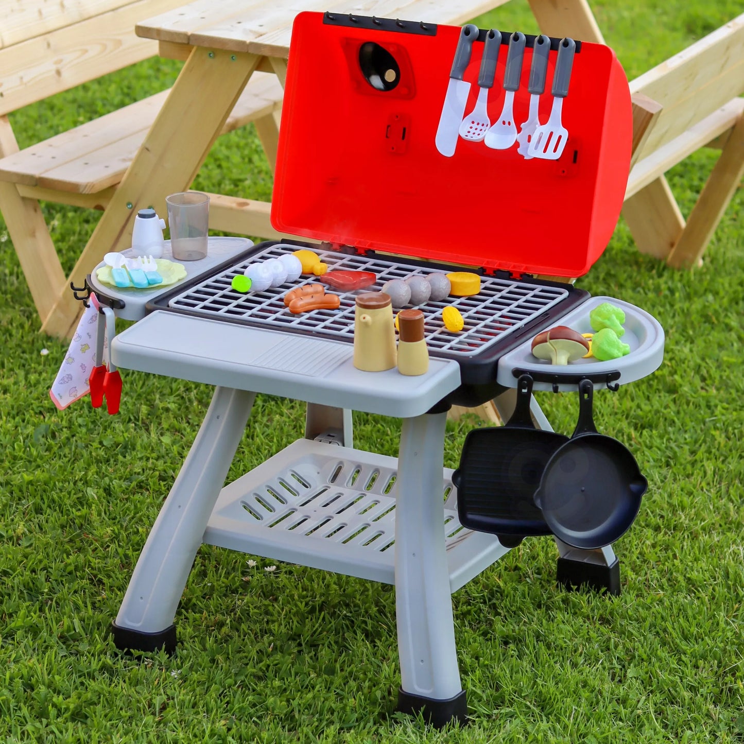 „WOOPIE“ interaktyvus grilis – lauko virtuvės rinkinys „Barbecue Garden Kitchen“ su LED, XL, 41 detalė
