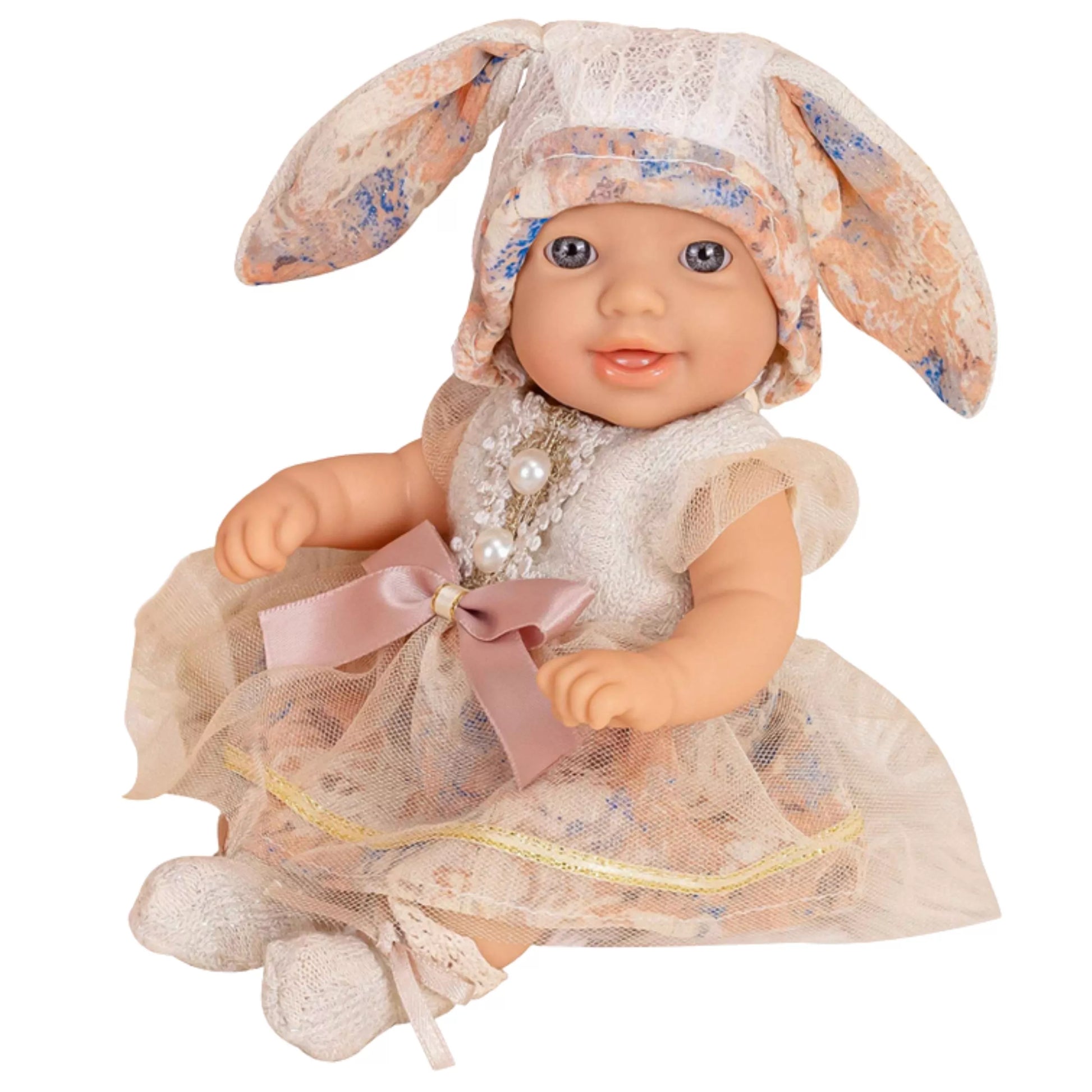 WOOPIE ROYAL Vintažinė lėlė kūdikiams 24 cm su zuikio suknele ir kepure