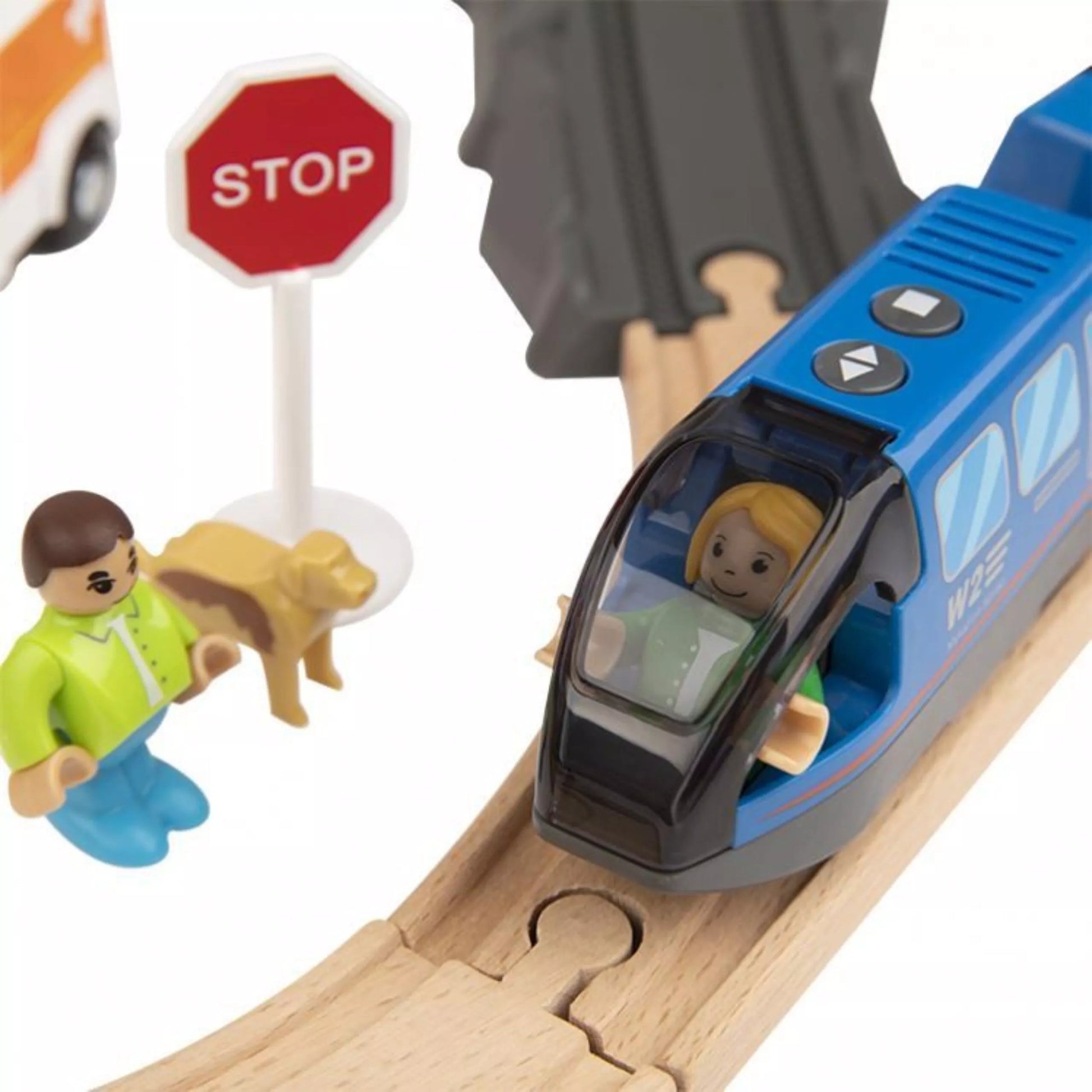Tooky Toy medinis elektrinis gaisrinės traukinio rinkinys su garso efektais, 70 vnt