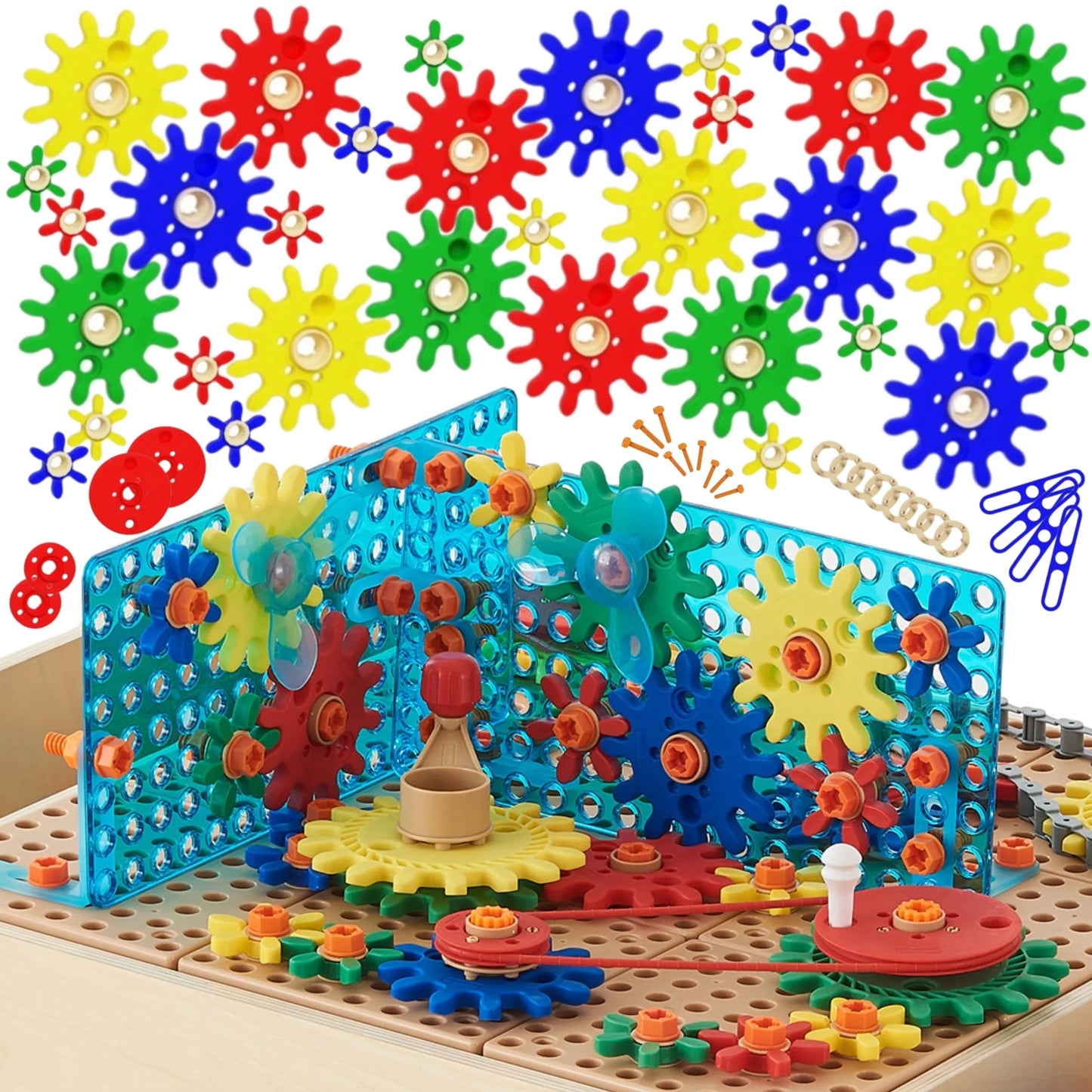 MASTERKIDZ mišrių krumpliaračių priedų rinkinys STEM sienų plokštėms, 198 vnt.