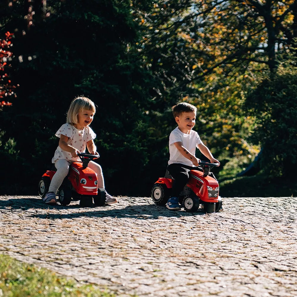 Falk Baby Massey Ferguson traktoriukas–stumdukas su priekaba, įrankiais ir lipdukais