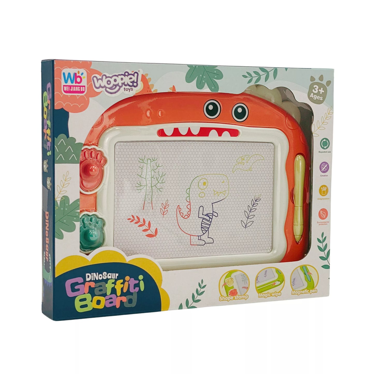 WOOPIE magnetinė spalvota žymeklio lenta + 2 dinozaurų antspaudai