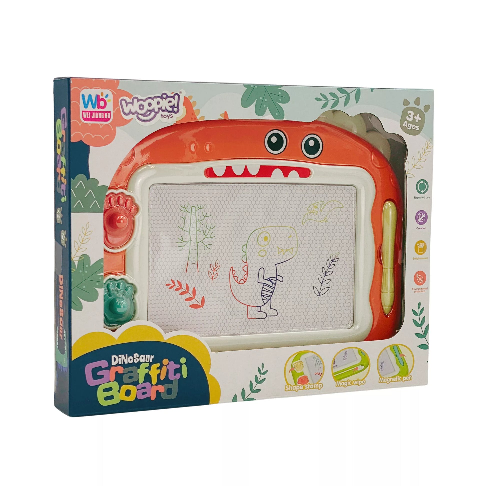 WOOPIE magnetinė spalvota žymeklio lenta + 2 dinozaurų antspaudai