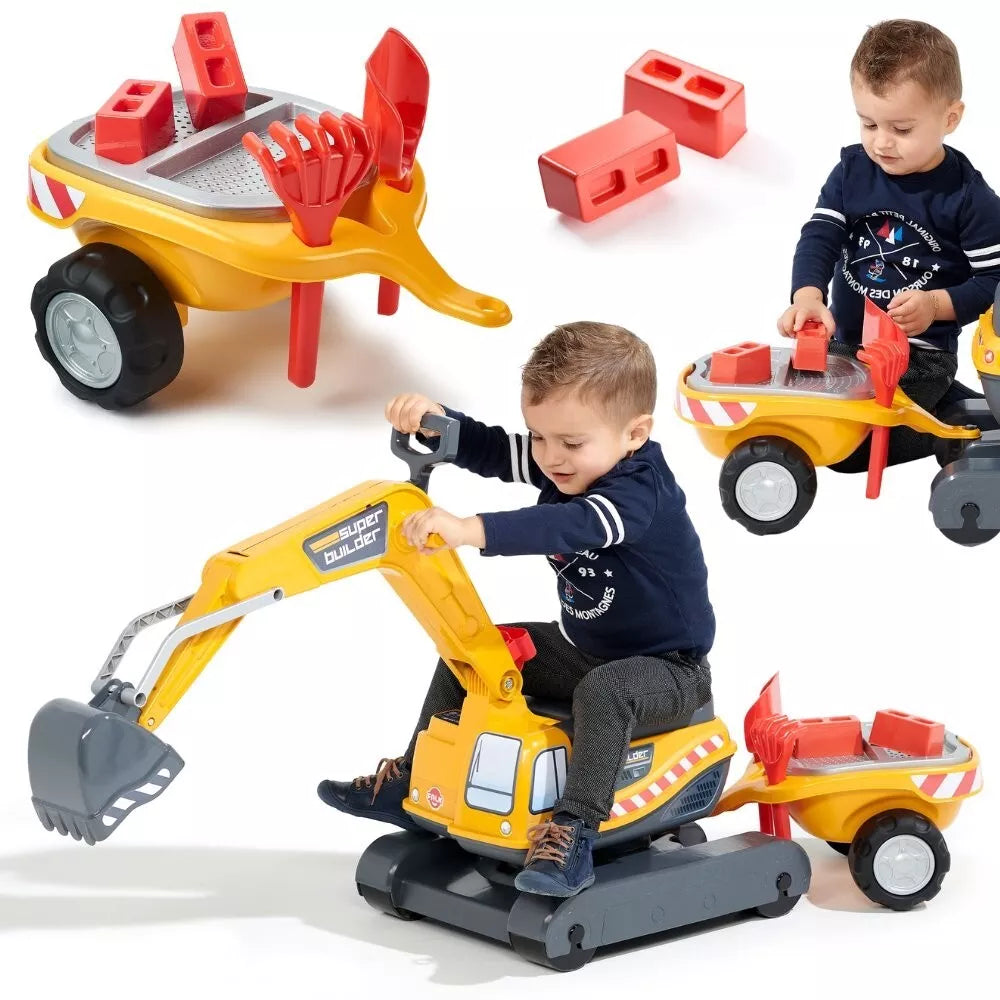 Falk Super Builder ekskavatorius–stumdukas su priekaba ir smėlio įrankiais