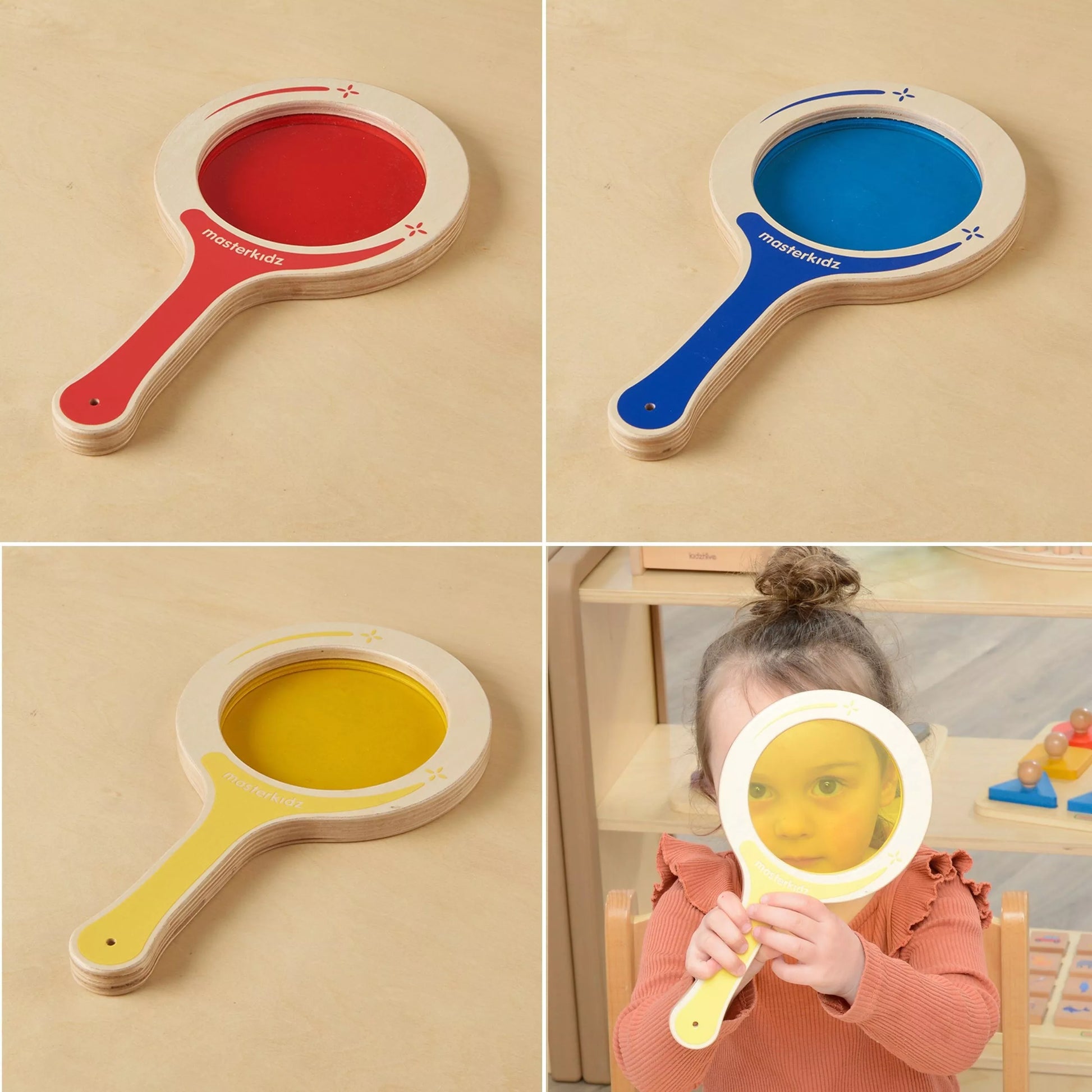 MASTERKIDZ 5 medinių paletės su spalvotais lęšiais