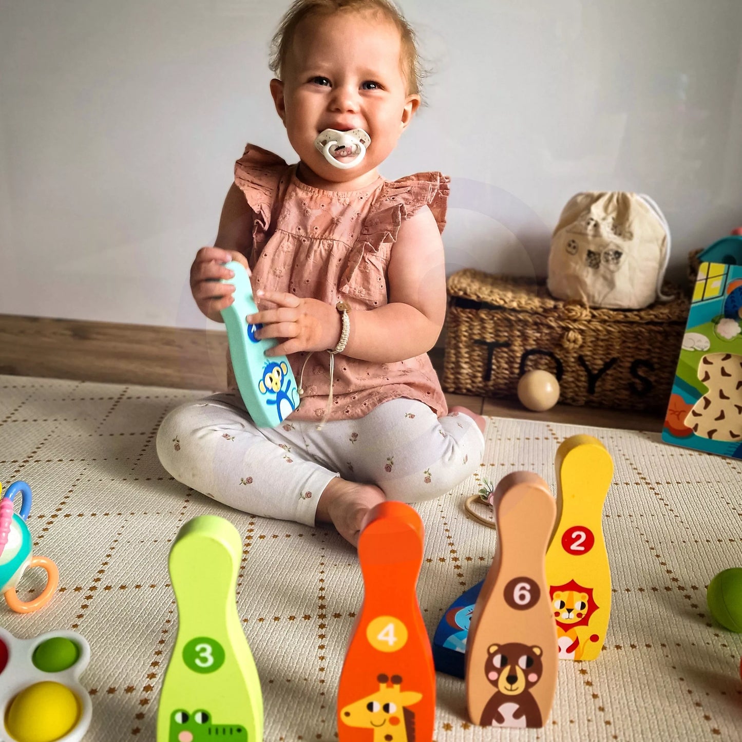 Medinis boulingas vaikams 6 vnt. + Kamuolys