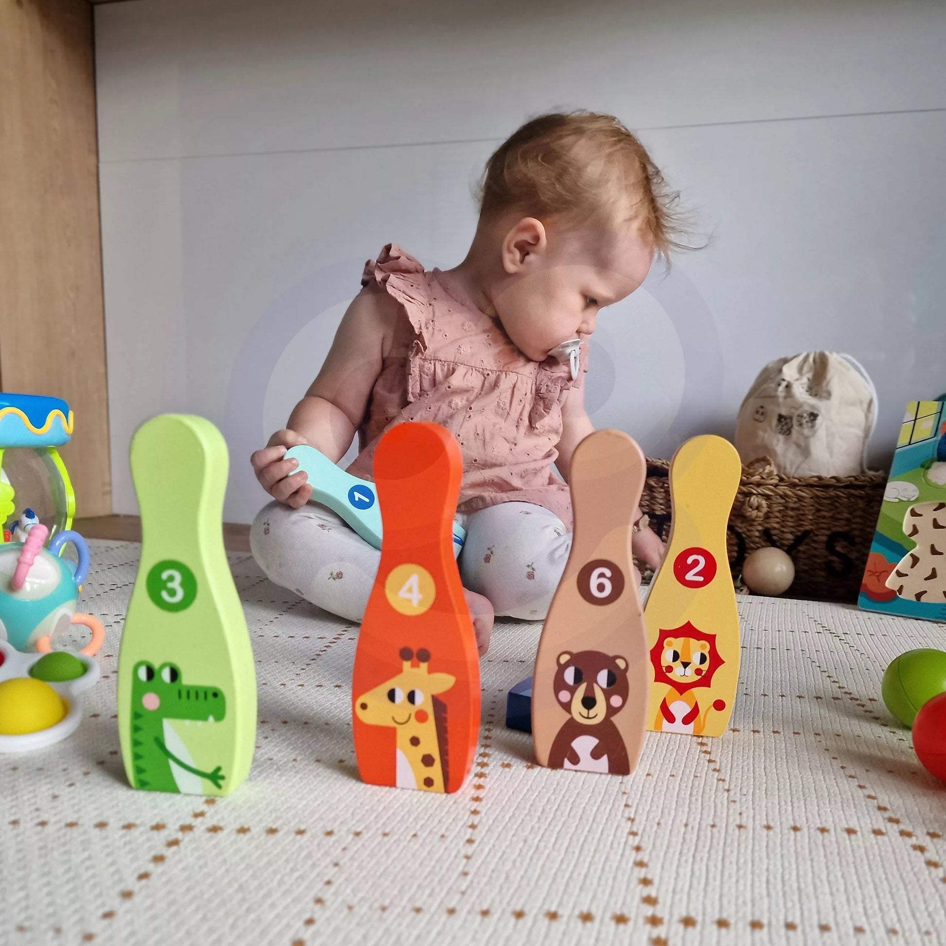 Medinis boulingas vaikams 6 vnt. + Kamuolys