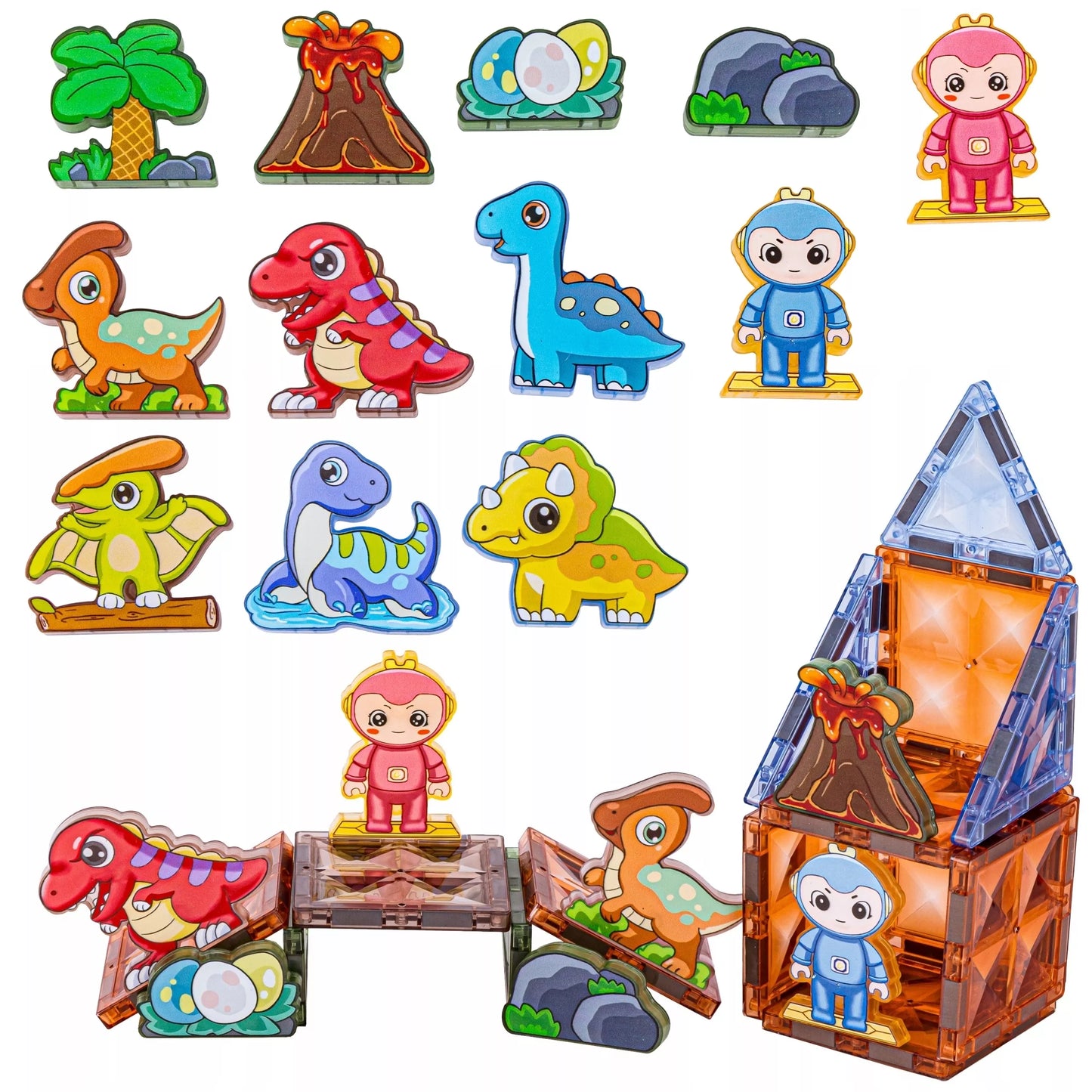 WOOPIE magnetiniai konstruktoriai, šviečiantys 3D dinozaurų parkas, 124 vnt.