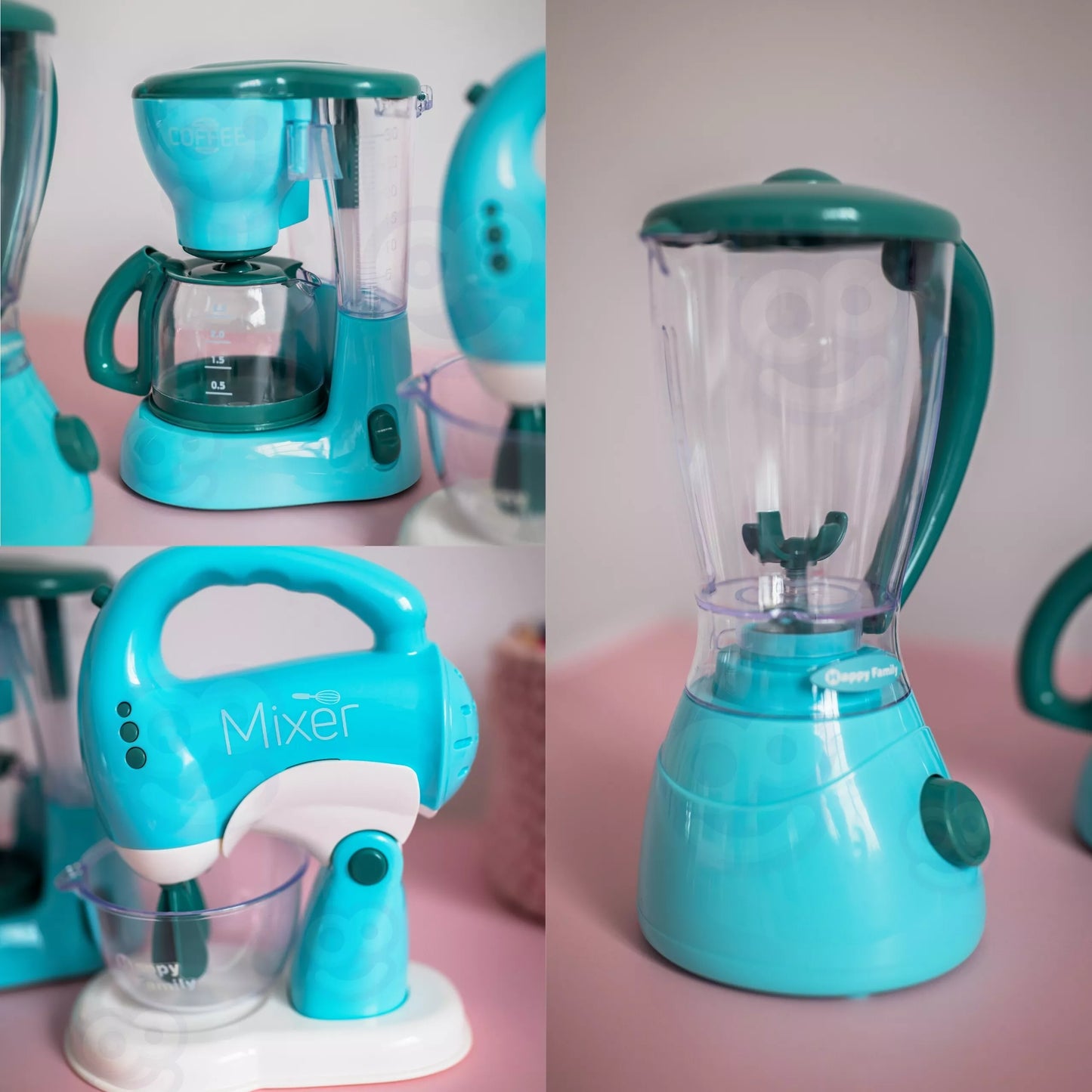 WOOPIE 3 viename vaikiškas buitinės technikos rinkinys: mikseris, blenderis, virtuvinis kombainas