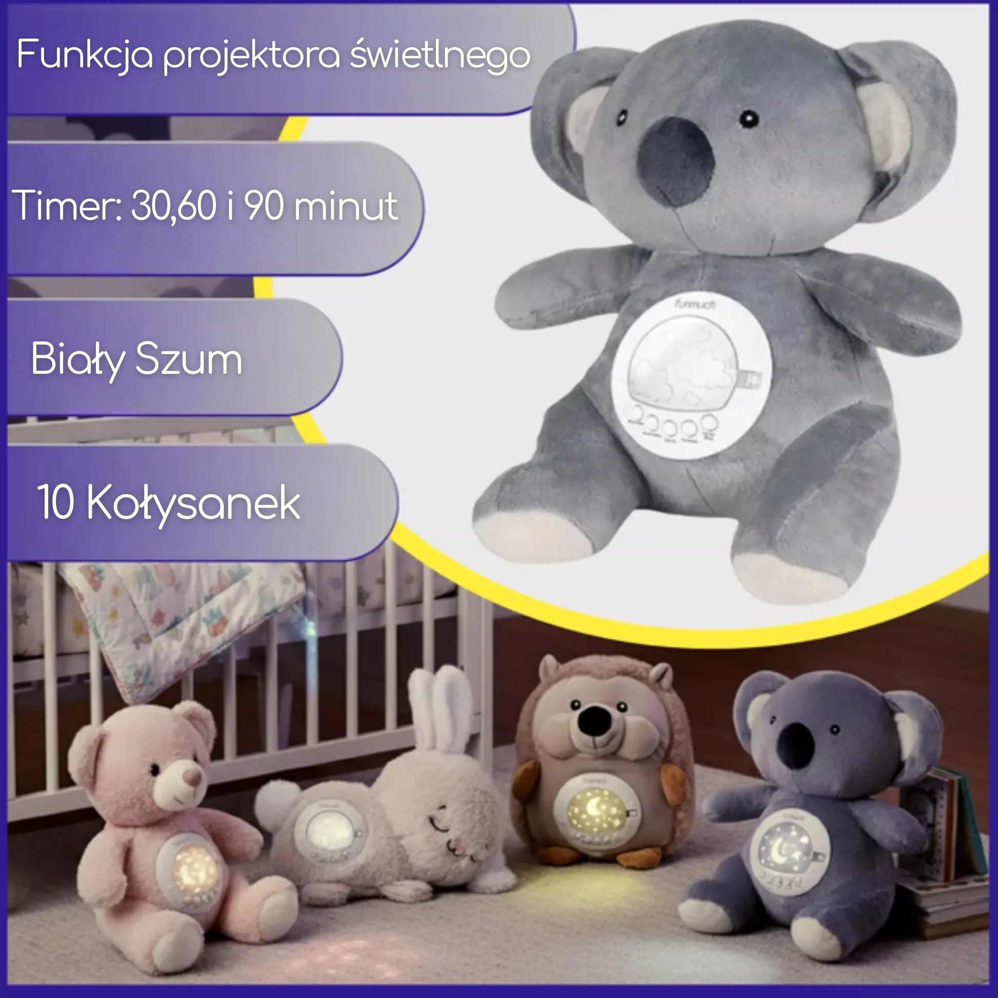 WOOPIE BABY Koala Cuddly Sofa su projektoriumi Ramesnis lopšinės miegamojo verkiantis jutiklis