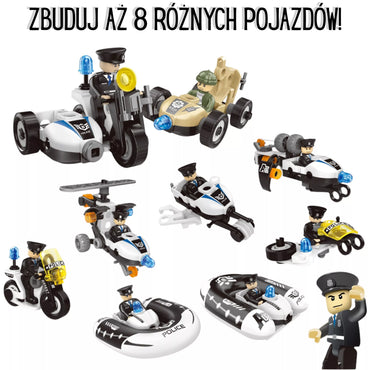 WOOPIE Statybinės trinkelės Statyti policijos transporto priemones 8 Modeliai STEAM – Tapk miesto herojumi!