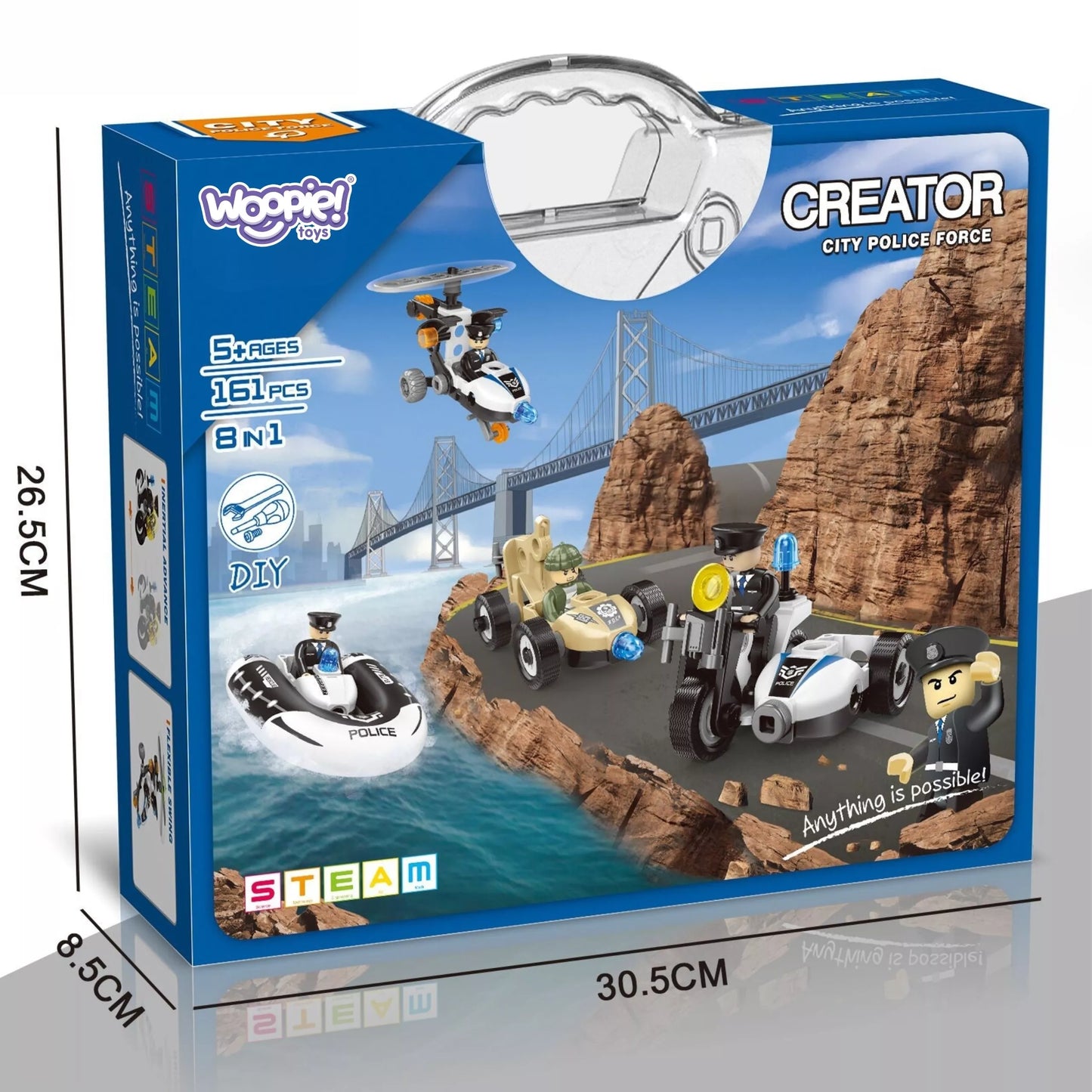 WOOPIE Statybinės trinkelės Statyti policijos transporto priemones 8 Modeliai STEAM – Tapk miesto herojumi!