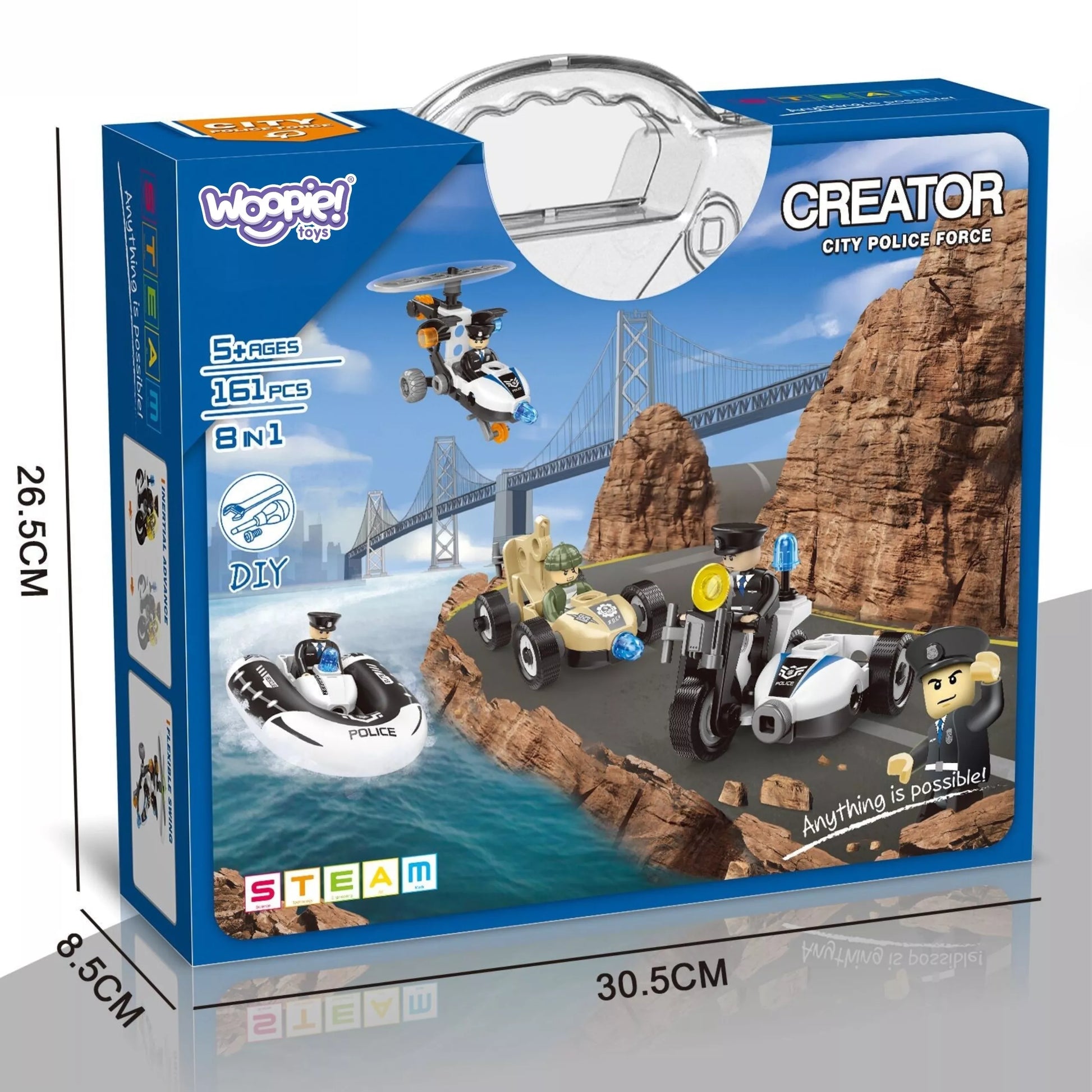 WOOPIE Statybinės trinkelės Statyti policijos transporto priemones 8 Modeliai STEAM – Tapk miesto herojumi!