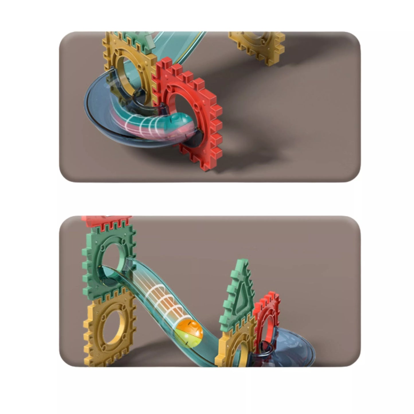 WOOPIE 3D statybinių trinkelių mokomasis rinkinys Kulodrom vaflinis rutulinis takelis 128el.