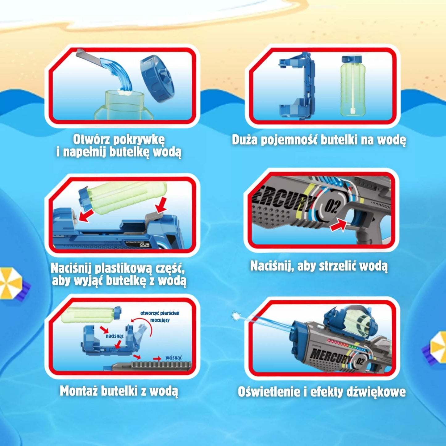 WOOPIE vandens pistoletas Elektrinis automatinis Merkurijus