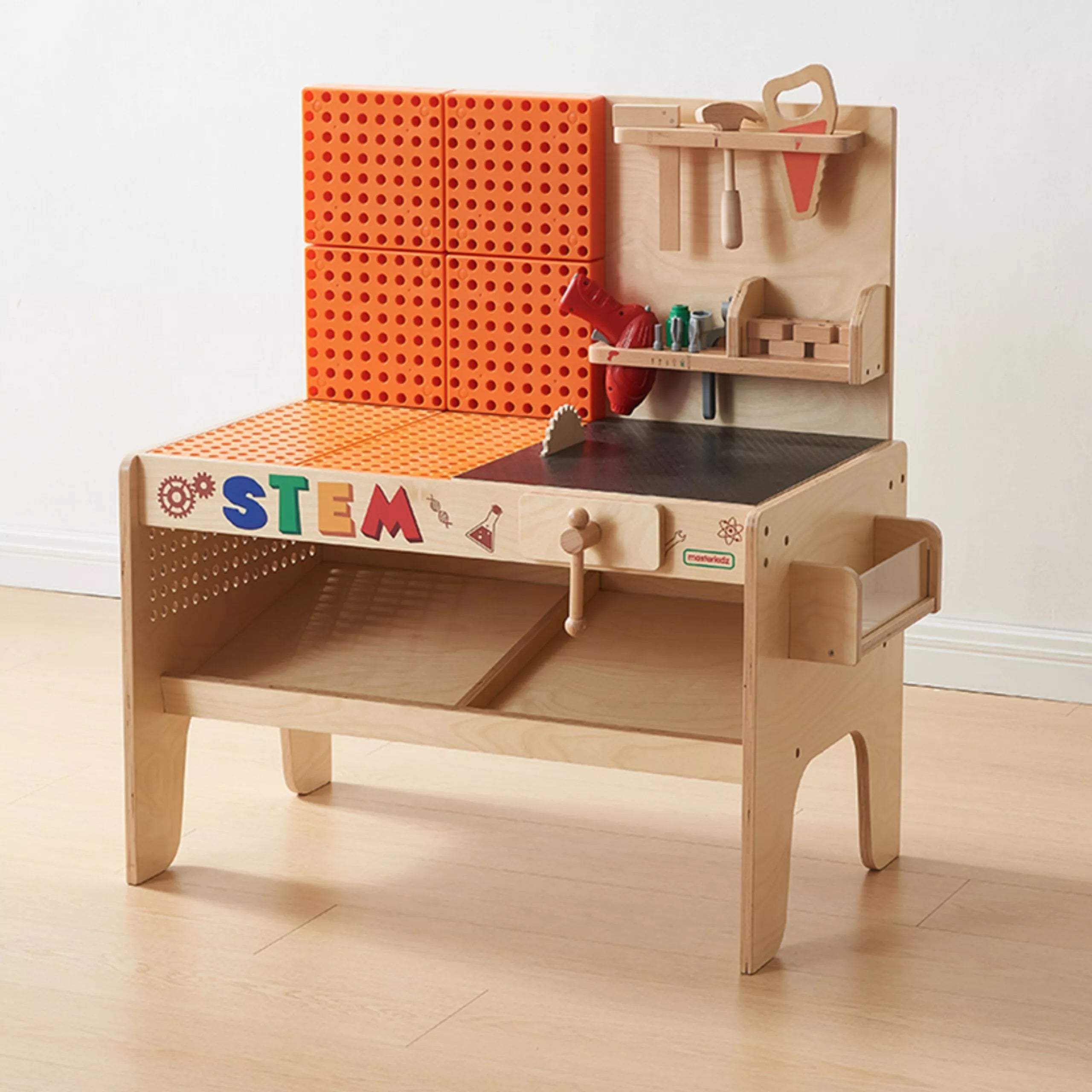 „Masterkidz“ medinės dirbtuvės XXL Montessori STEM su įrankiais ir priedais.