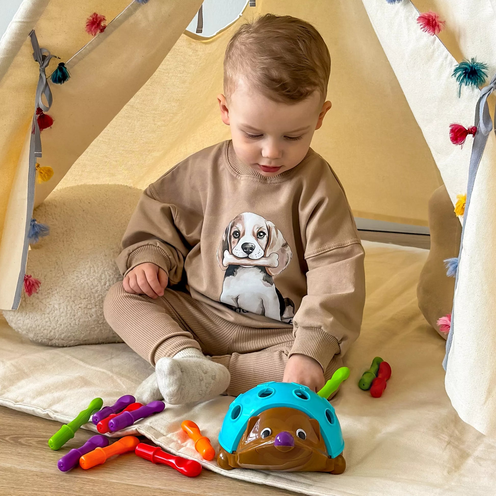 WOOPIE „Ežiuko rūšiavimo“ Montessori įgūdžių žaidimas – mokymosi skaičių ir spalvų žaidimas 4 viename