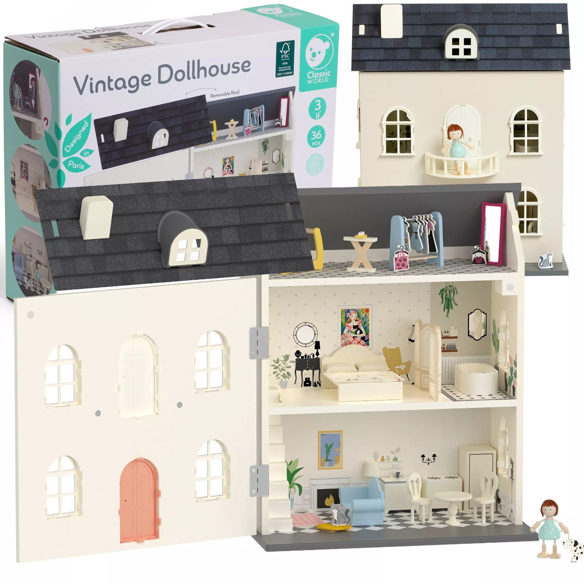 Vintažinis medinis lėlių namelis