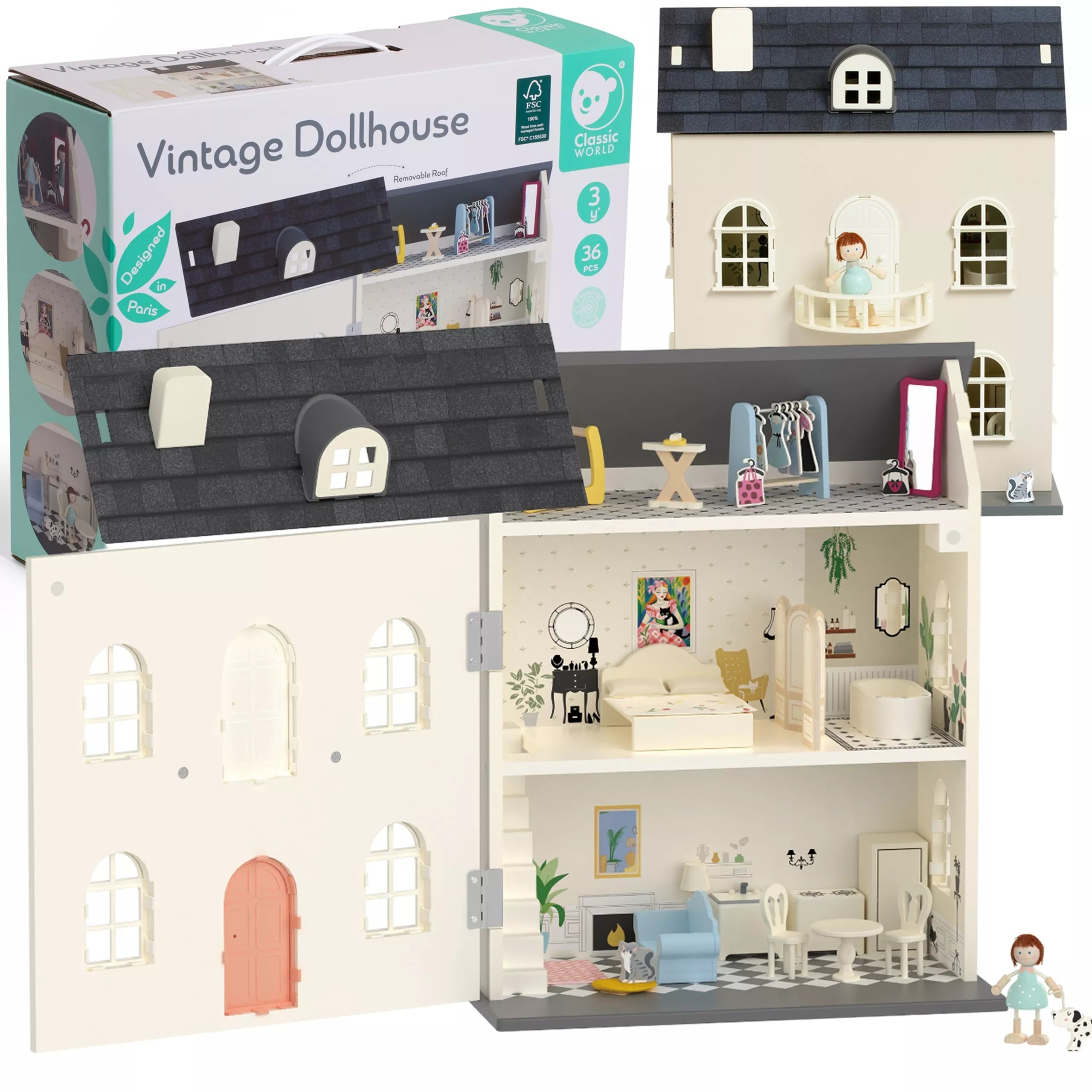 Vintažinis medinis lėlių namelis