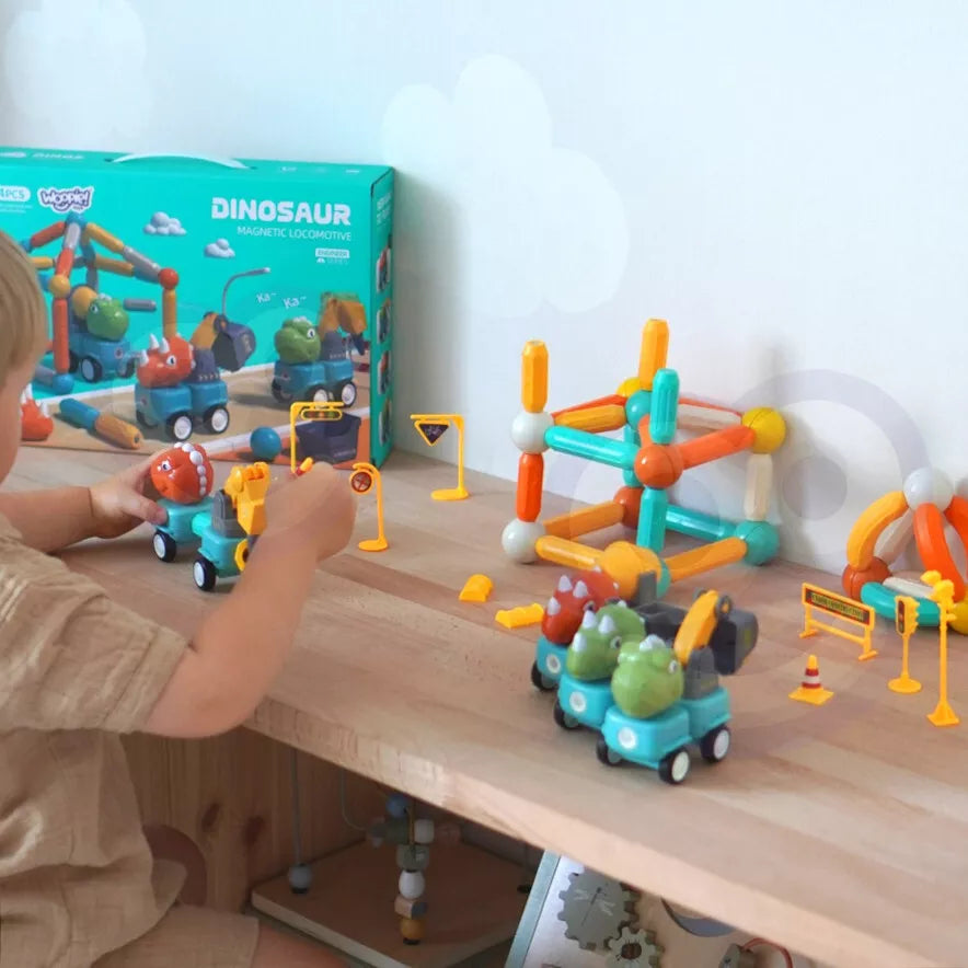 WOOPIE magnetiniai konstruktoriaus blokeliai „Dinozaurai“ – 84 vnt.