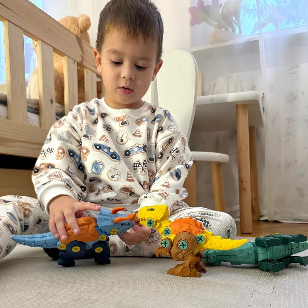 WOOPIE „Sukami dinozaurai“ – 3 dalių konstravimo rinkinys dėžėje su grąžtu ir atsuktuvu