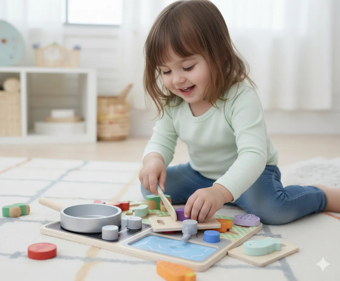 TOOKY TOY medinė virtuvė su priedais – mažojo šefo rinkinys