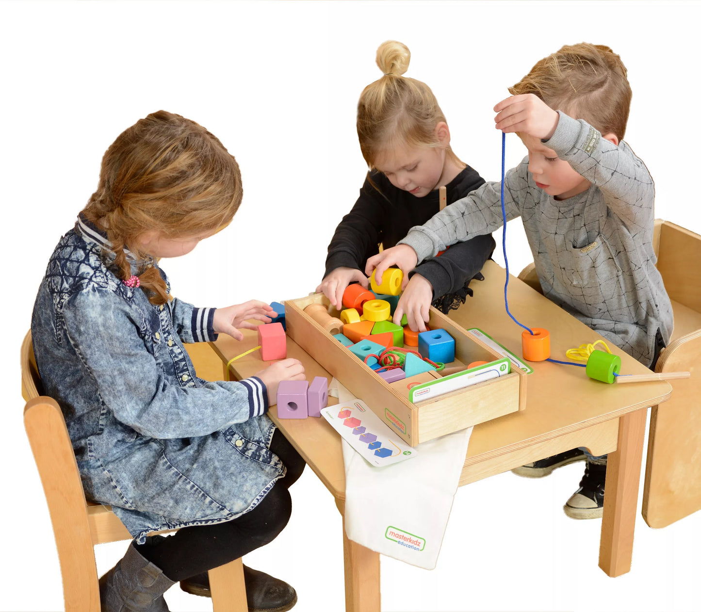 Masterkidz didelis medinis Montessori virvelių vėrimo žaislas