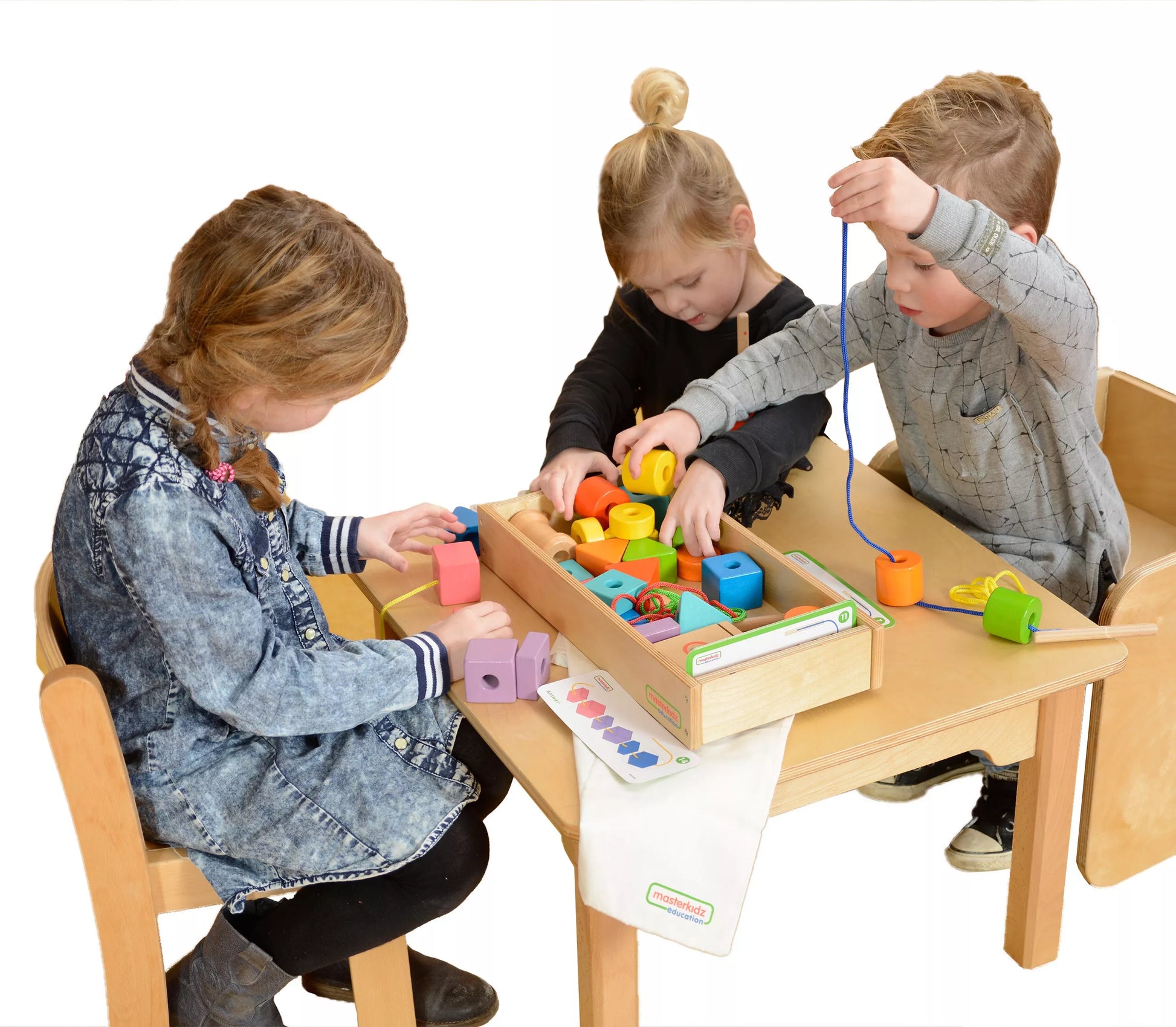 Masterkidz didelis medinis Montessori virvelių vėrimo žaislas